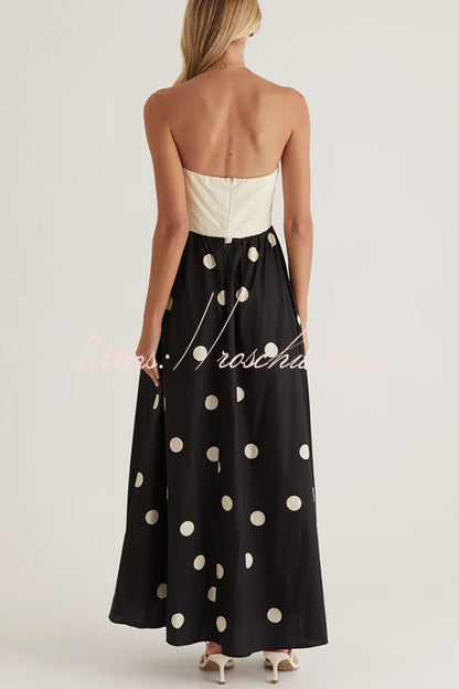 Polka Dot Print Tube Top Spliced Maxi Dress