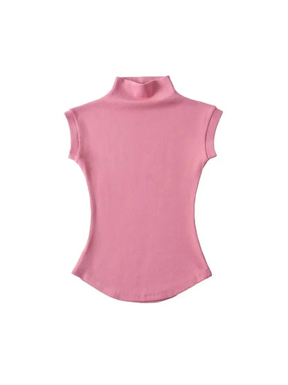 Summer Turtleneck Sleeveless T-shirts Tops Slim Fit Pullovers Causal Tees Shirts Female Basics Tees