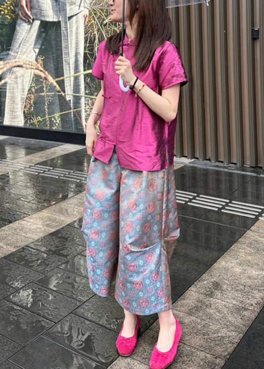 New Rose Button Shirt and Crop Pants Two-piece Set Summer Qp008