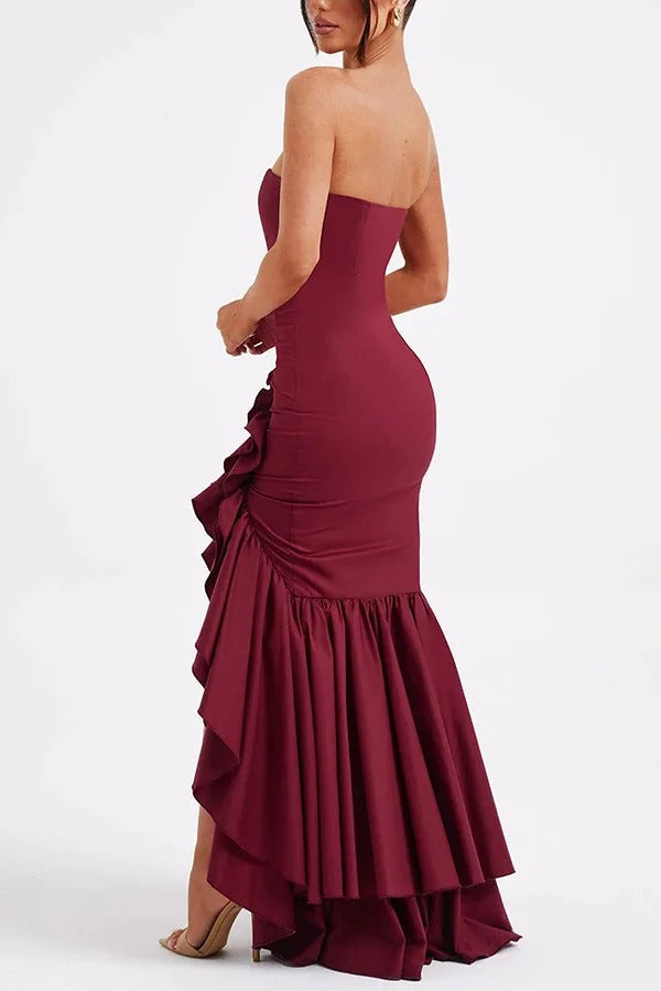 Off-shoulder Slim Fit Irregular Hem Maxi Dress