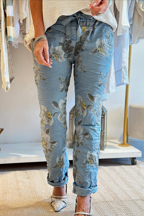Print Elastic Waist Pocket Pants