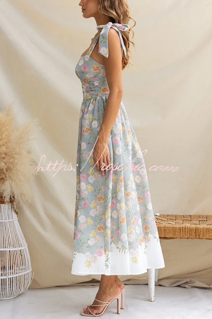 Print Suspenders Slim Maxi Dress