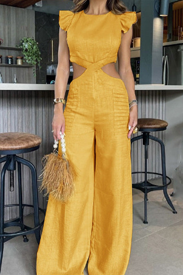 Simplicity Flounce O Neck Regular Jumpsuits