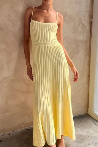 Tube Top Slim High Waist Sling Knitted Dress Seaside Vacation Pleated Long Skirt