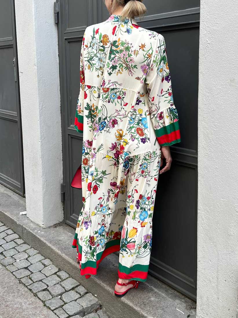 Resort Print Bell Sleeve Maxi Dress