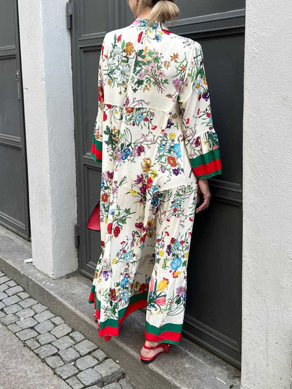 Resort Print Bell Sleeve Maxi Dress