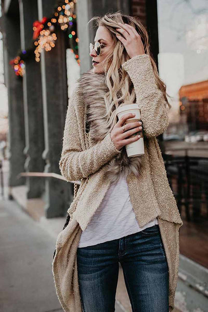 Fur Collar Cardigan Plush Trench Coat