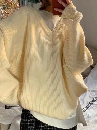 Simple Loose Klein Blue V-neck Long Sleeve Knit Sweater An1066