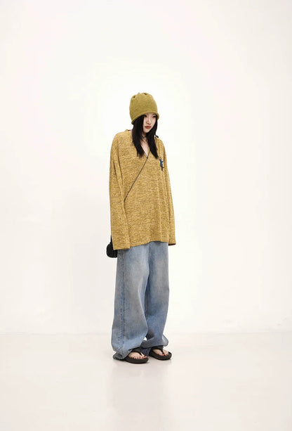 Mustard Yellow Knit Sweater With Star Patch