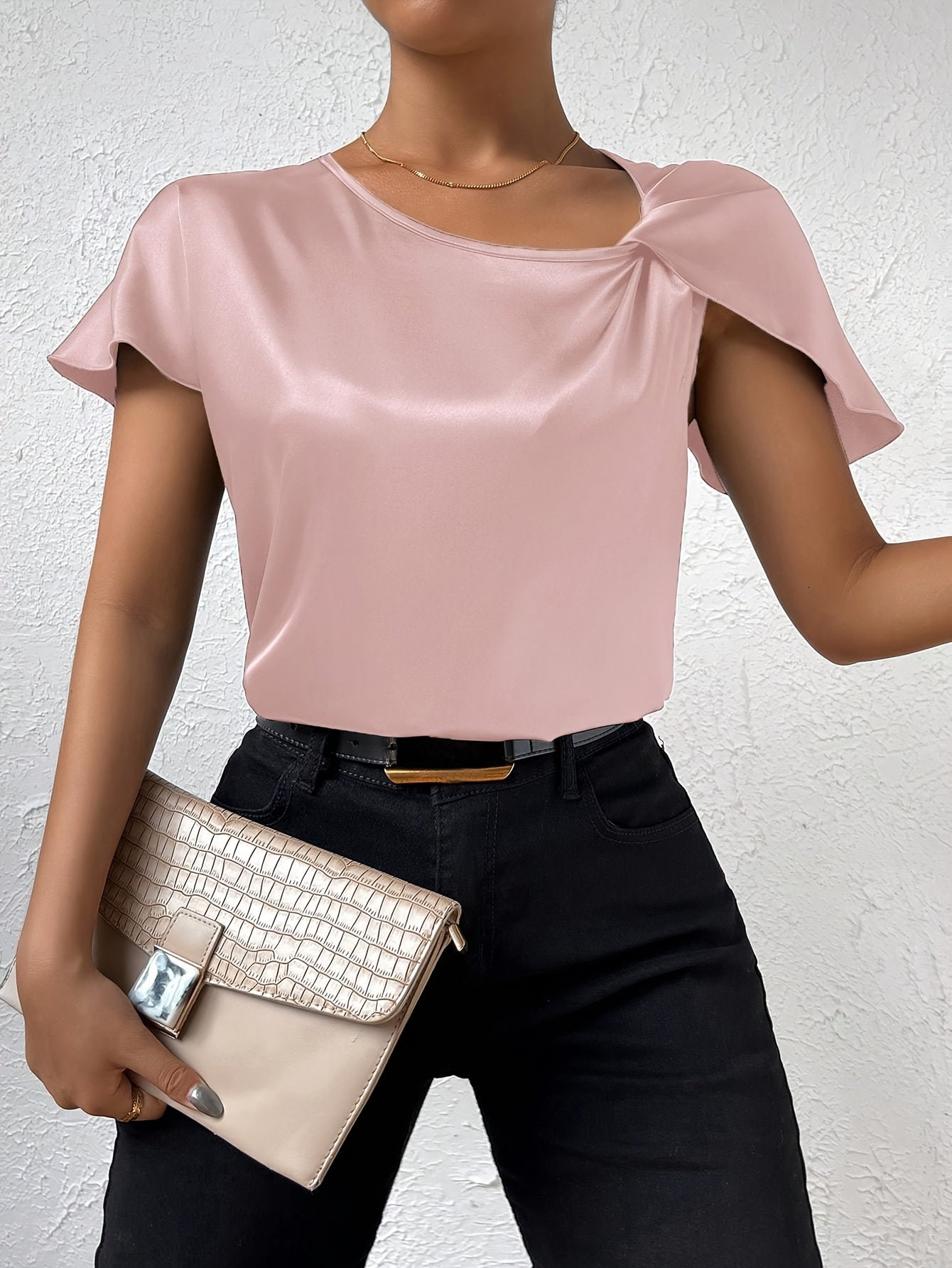Leasa - Forward Shoulder Accent Blouse