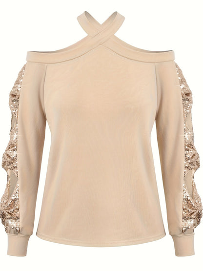 Cold Shoulder Halter Neck Sweatshirt Fb6012