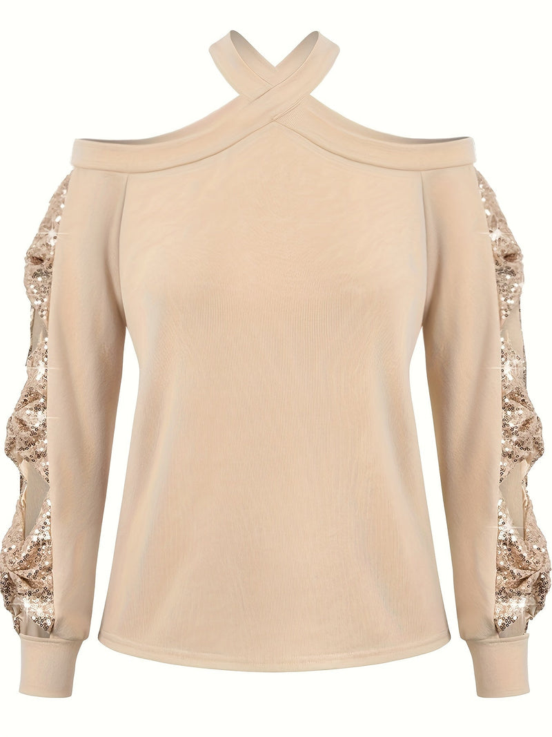 Cold Shoulder Halter Neck Sweatshirt Fb6012