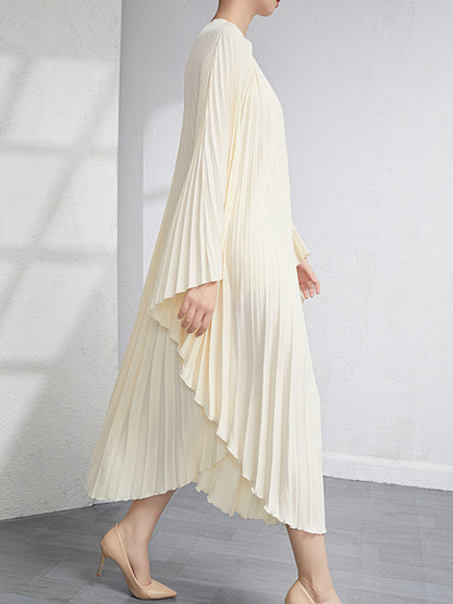 Batwing Sleeves Loose Pleated Color Maxi Dresses