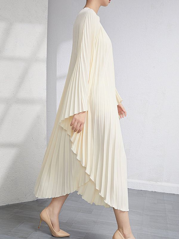 Batwing Sleeves Loose Pleated Color Maxi Dresses