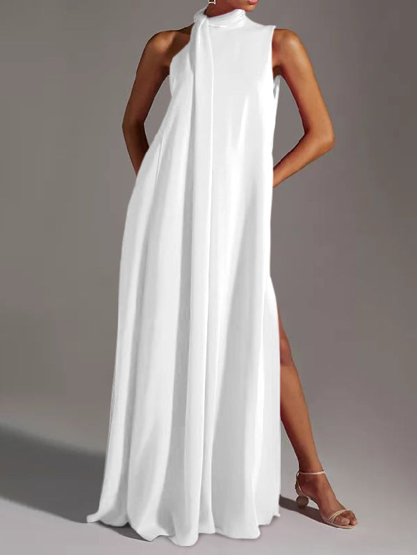 Sleeveless Color Split-side Round-neck Maxi Dresses