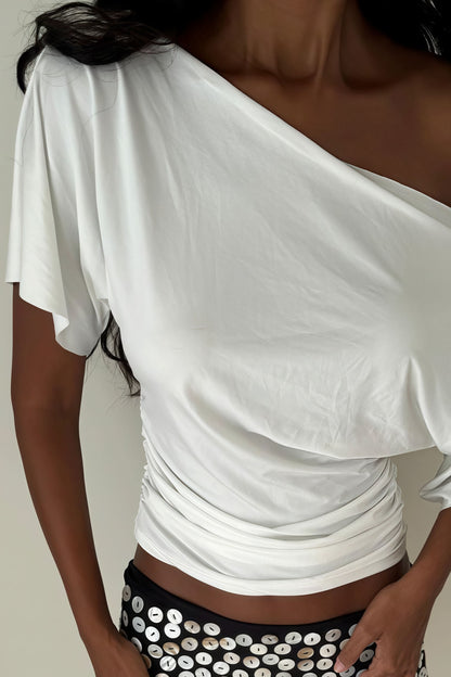 Off Shoulder Shirred Waist T-shirt