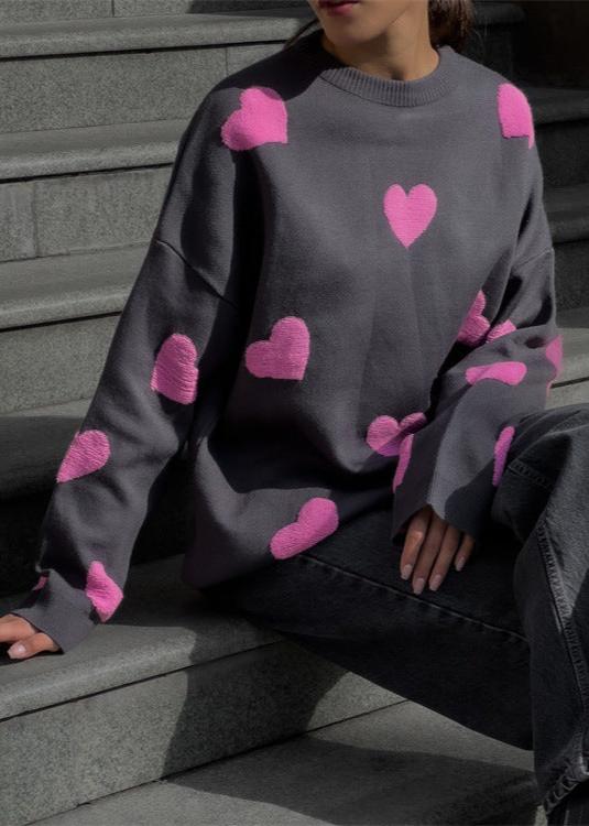 Love-embroidered Heart Sweater - Cozy Knitwear