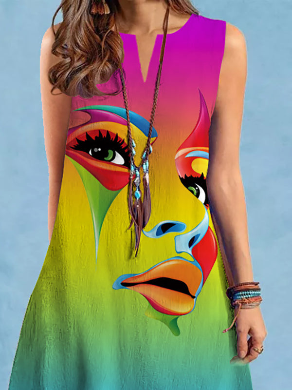 Loose Figure V-neck Mini Dresses