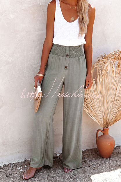 Kamille Linen Blend High Rise Smocked Pants