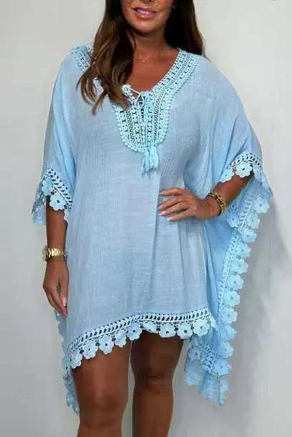 Color Lace Loose Cover Up Mini Dress