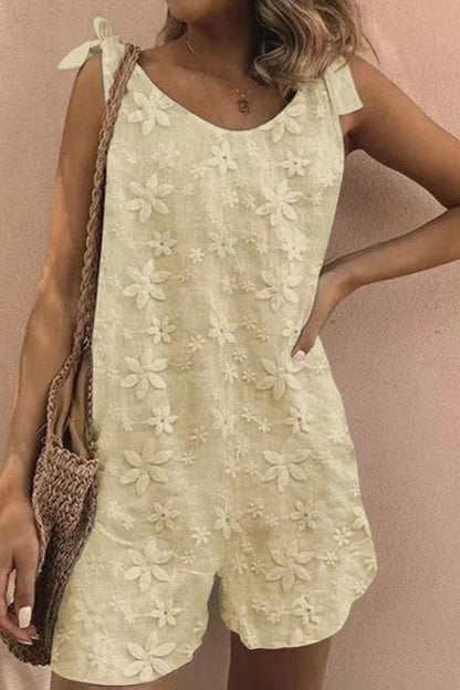 Embroidered Lace-up Tank Top Romper