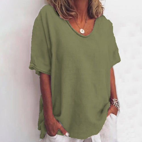 Color V-neck Short-sleeved T-shirt