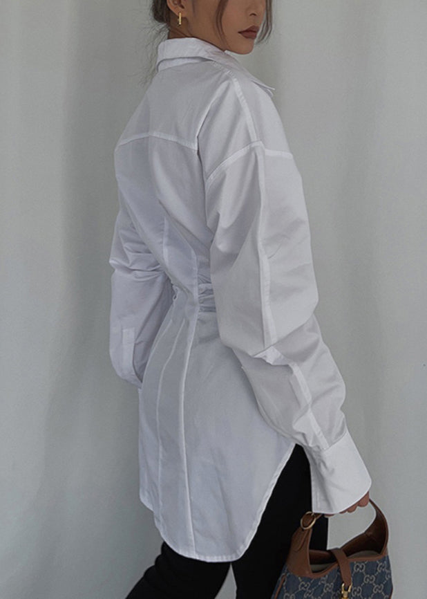 Blouse Cinched Cotton White Spring Tops