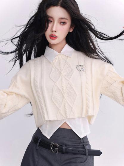 Cg Diamond Knit Cropped Sweater