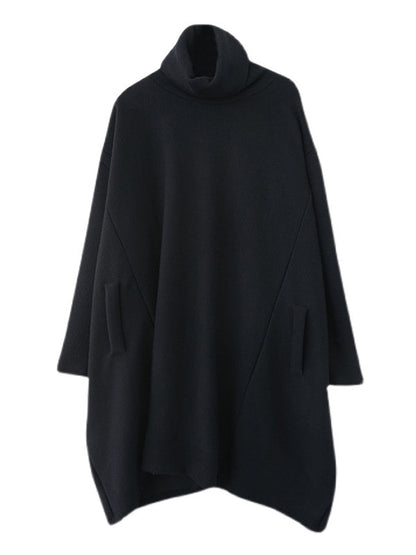 Loose Black Heaps Collar Pockets A-line Long Sleeve Sweater An1065