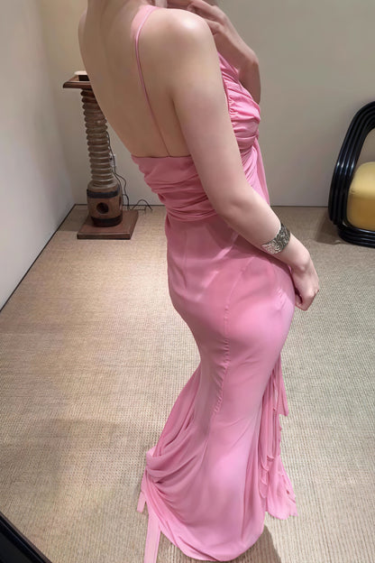 3d Rose Flowy Spaghetti Strap Backless Maxi Dress
