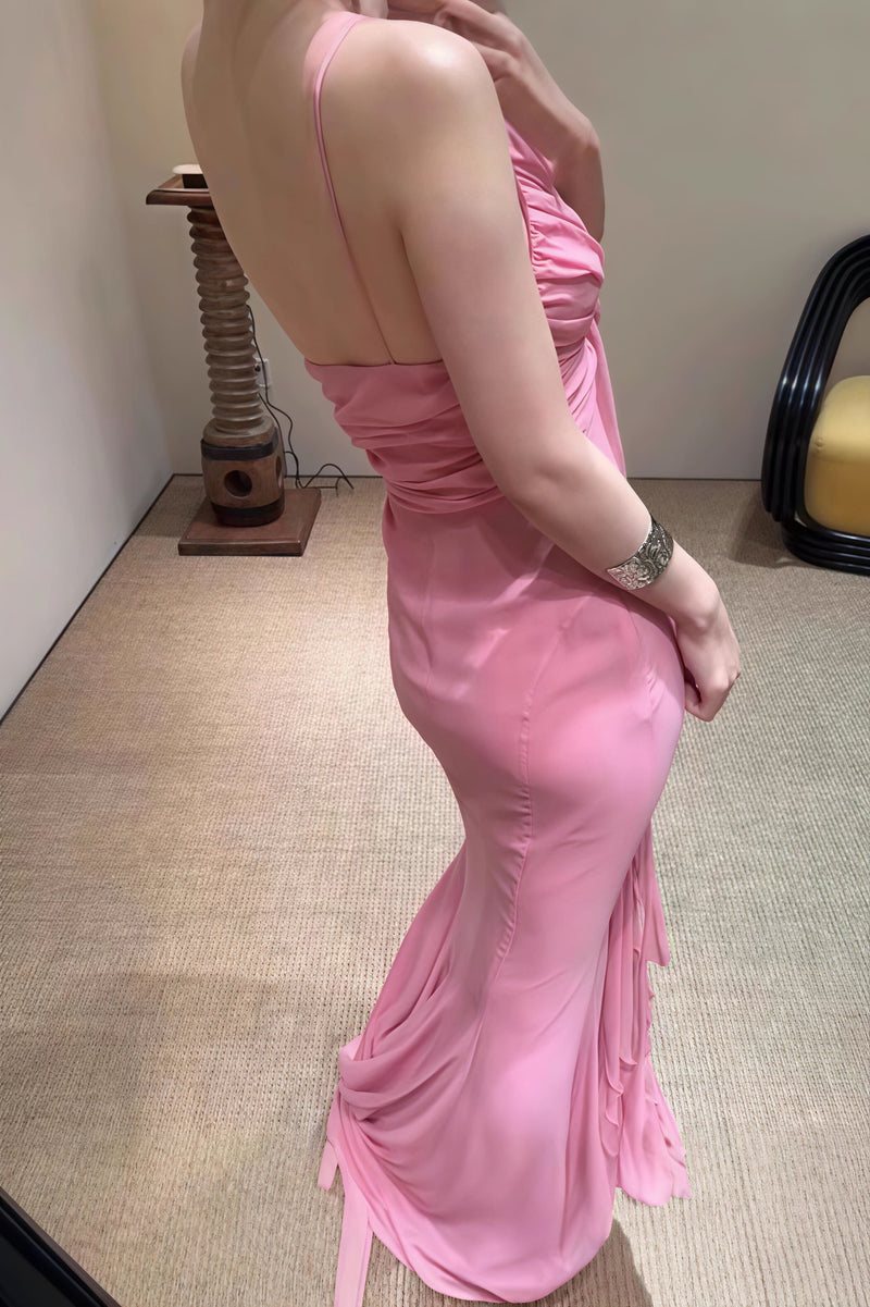 3d Rose Flowy Spaghetti Strap Backless Maxi Dress