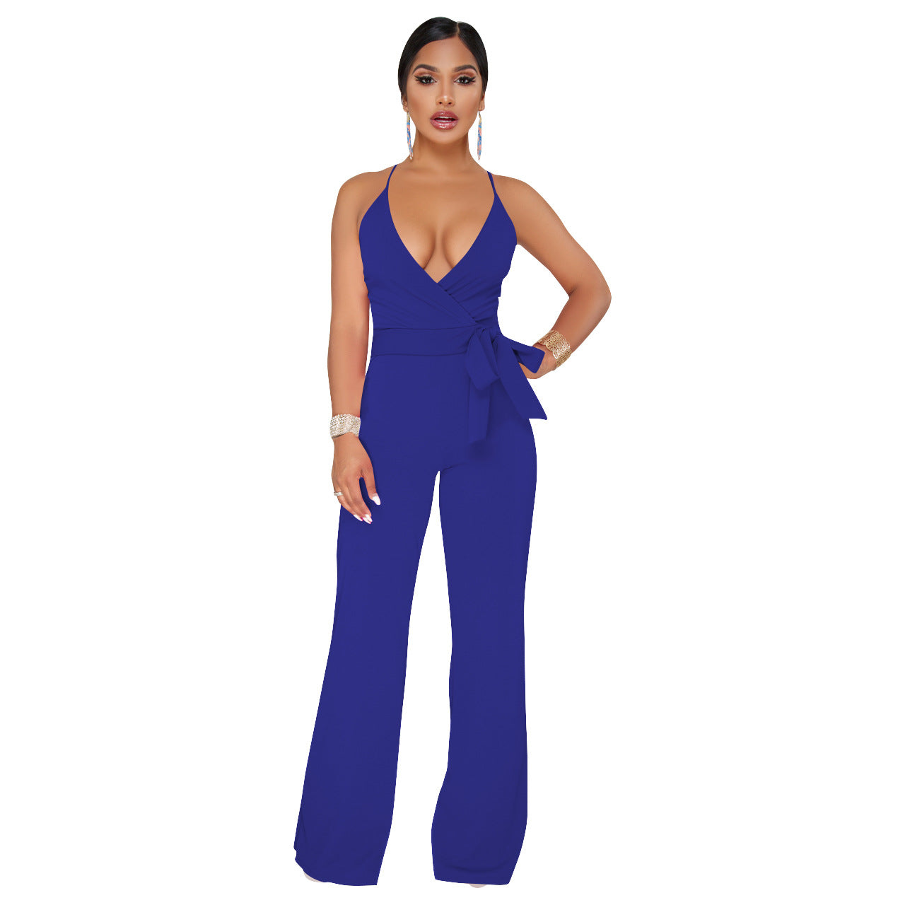 Summer Popular Classic Color V Neck Brace Jumpsuit