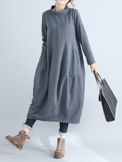 Loose Color Hooded Midi Dresses