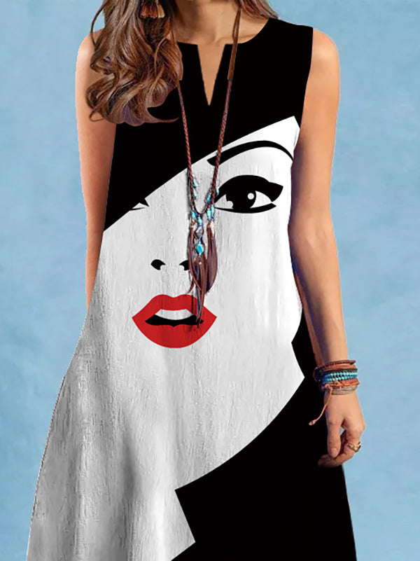 Loose Figure V-neck Mini Dresses