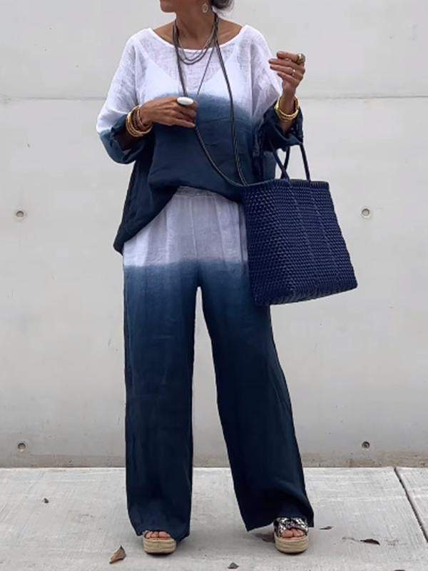 Cotton and Linen Gradient Two-piece Set