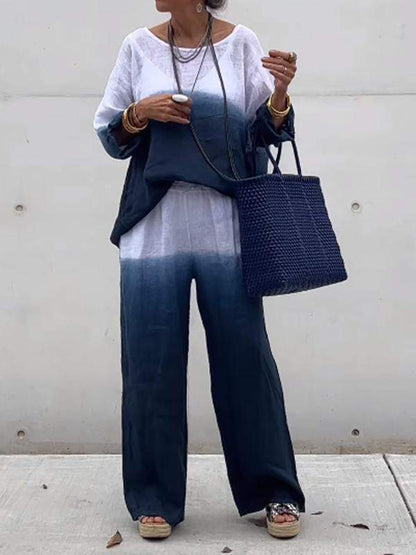 Cotton and Linen Gradient Two-piece Set