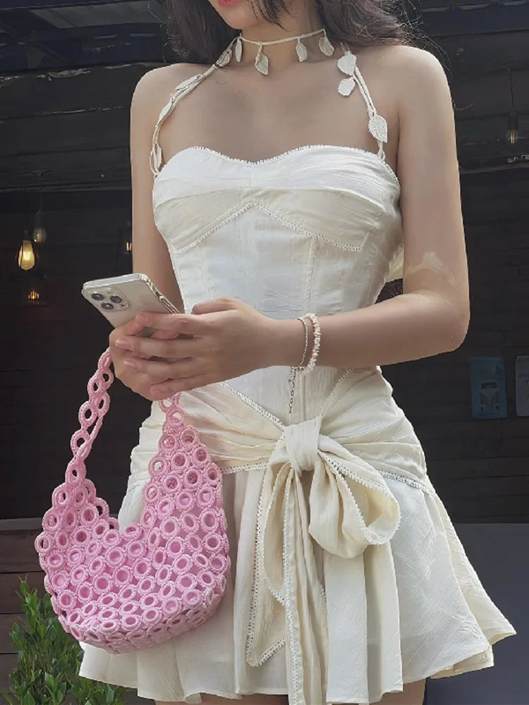 Korean Version of Sling Lotus Leaf Dress for Backless Slim Outfits Street Sleeveless Mini Dresses Femme
