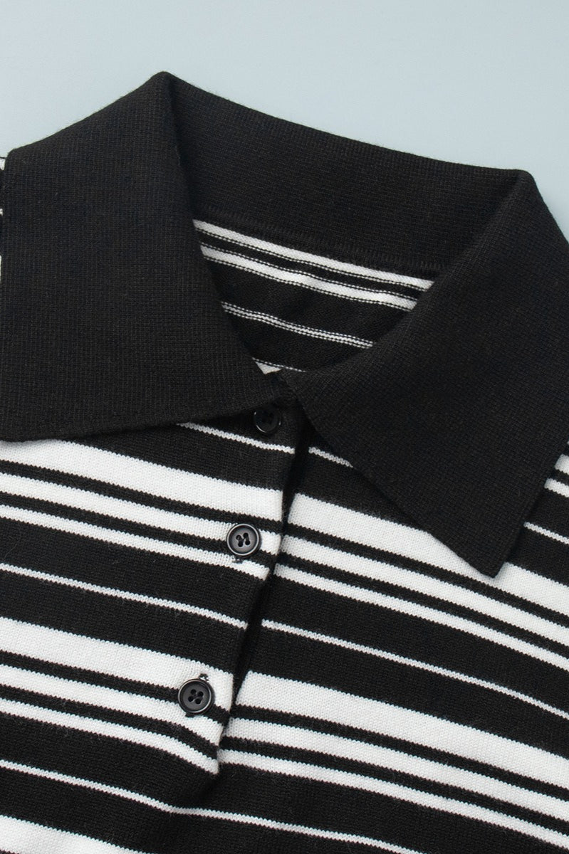 Striped Knit Polo Sweater