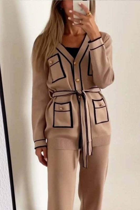 Color Contrast Two-piece Sweater Suit