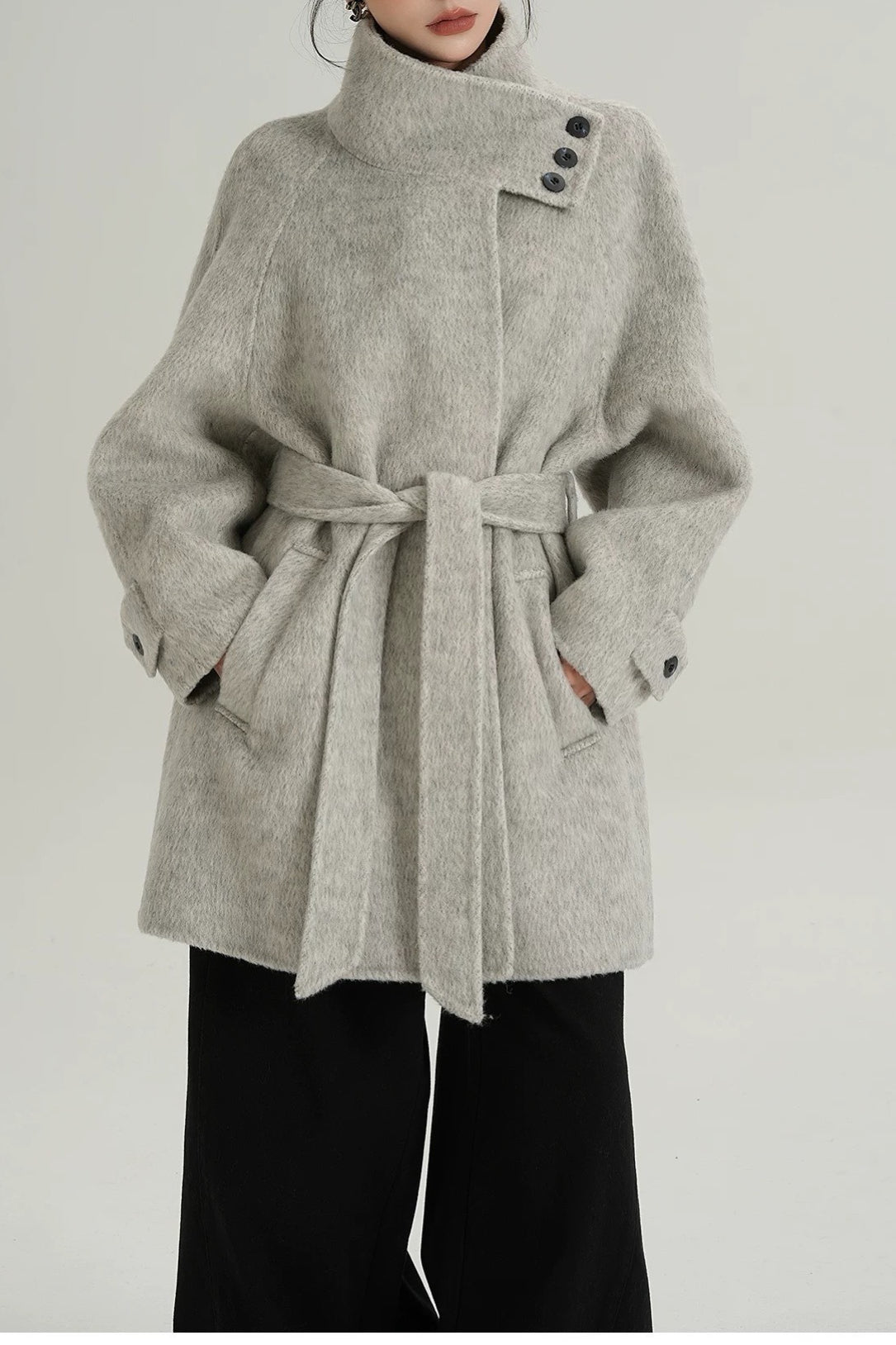 Wool Warm Loose Mock-neck Coat