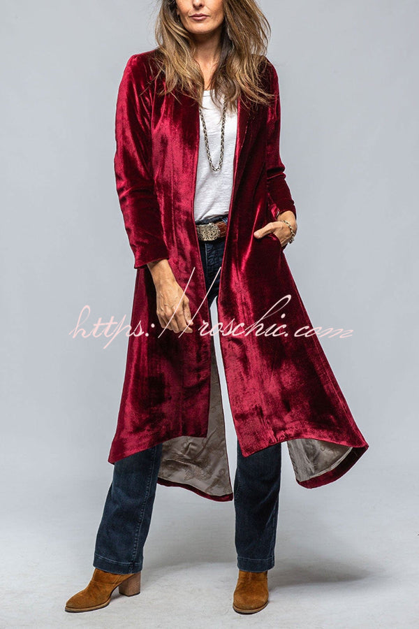 Velvet Long Loose Pocket Slit Coat