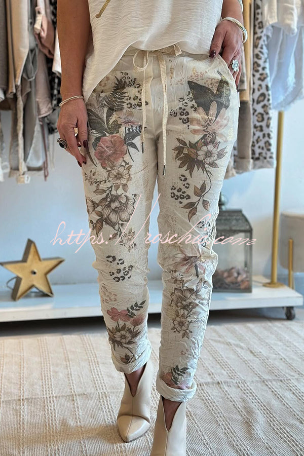 Print Elastic Waist Pocket Pants
