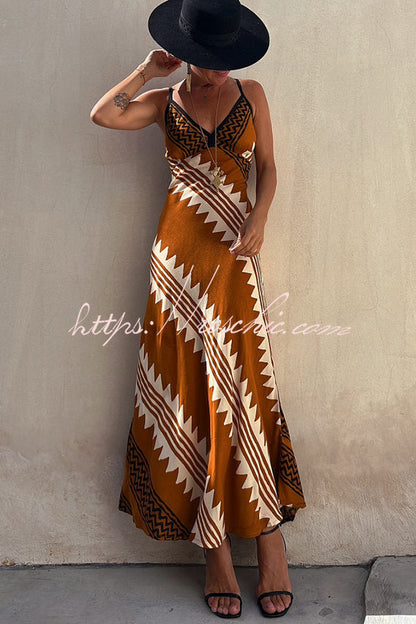 Always Falling Satin Print Smocked Back Midi Dress