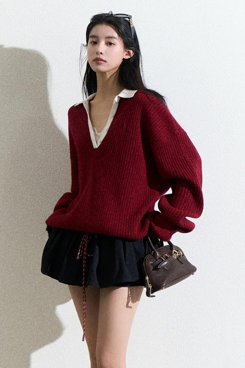 Burgundy Ribbed Sweater