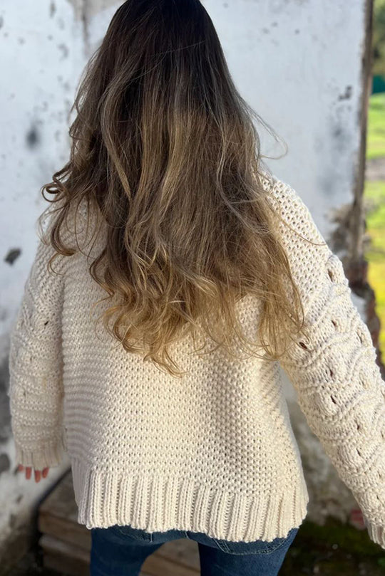 Knit Color V-neck Long-sleeved Cardigan