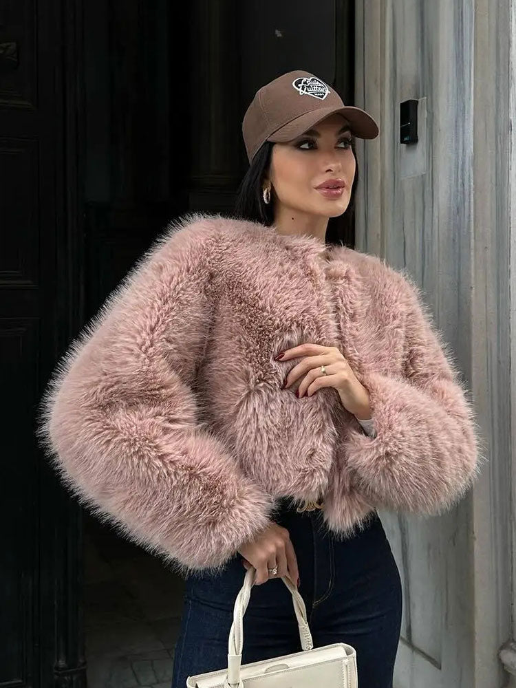 Faux Pink Loose Long Cardigan High Coat