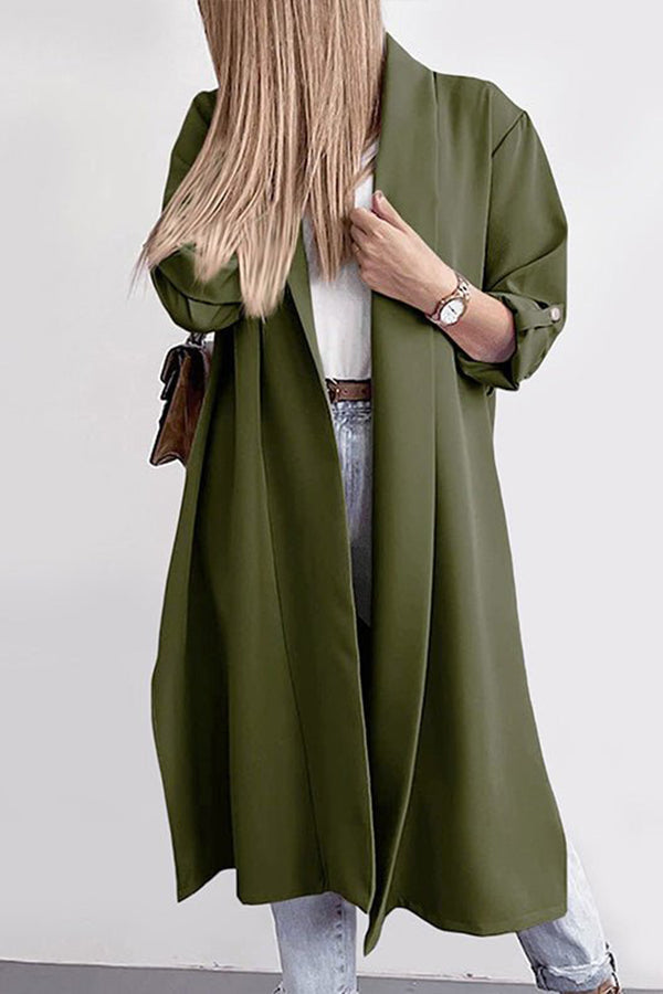 Lapel 3\/4 Sleeve Slit Cardigan