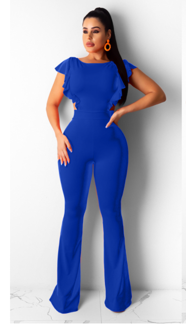 Clothing Clothing Flying Sleeves Color Wide Leg Flared Jumpsuit