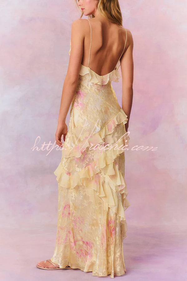 Multicolor Tie-dye Backless Wave-hem Strap Maxi Dress