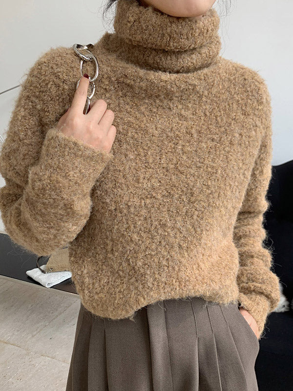 Brief Camel High-neck Long Sleeve Wool-blend Sweater An1064